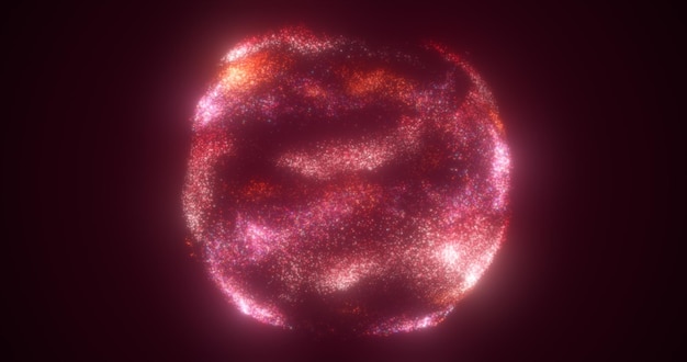 Bola de esfera abstrata de partículas de energia voadoras brilhantes vermelhas e pontos abstratos