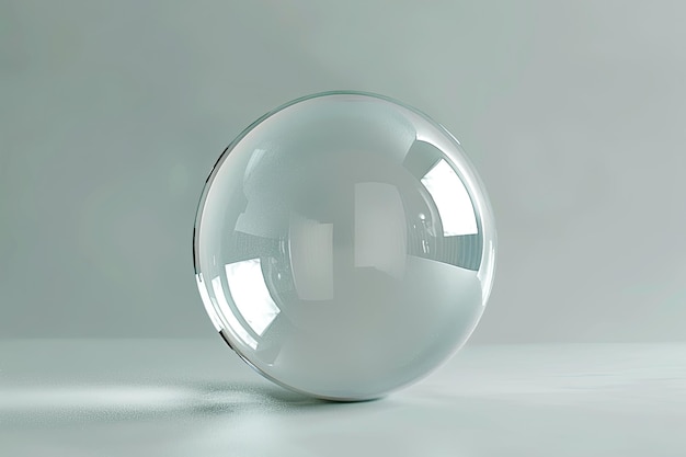 Bola de esfera de vidro de cristal em fundo branco com luz