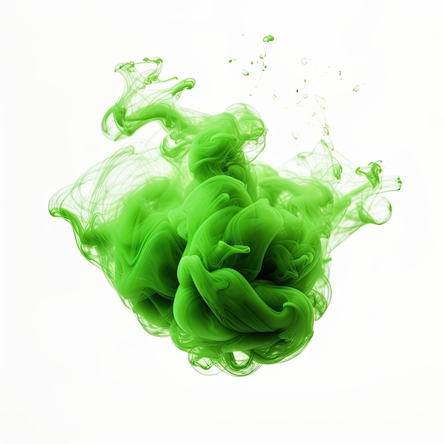 Bola de fumaça em cor verde isolada em fundo branco Explosão verde abstrata