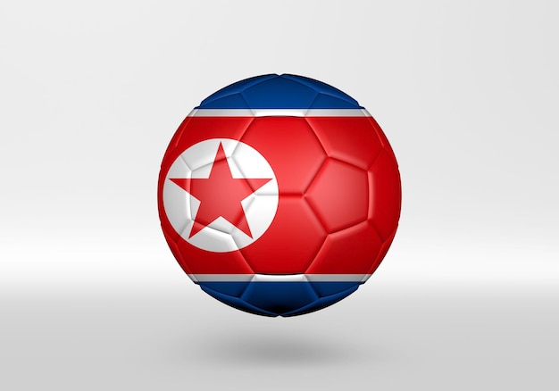 Foto bola de futebol 3d com a bandeira da coreia do norte em fundo cinza