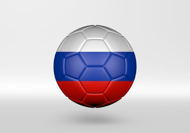 bola de futebol 3D com a bandeira da Rússia em fundo cinza