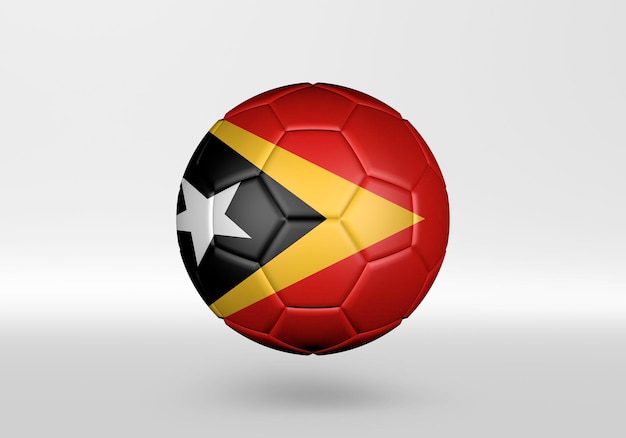 bola de futebol 3D com a bandeira de Timor Leste em fundo cinza