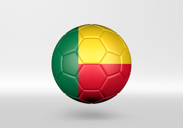 Bola de futebol 3D com a bandeira do Benin em fundo cinza