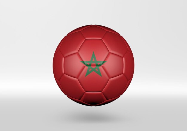 bola de futebol 3D com a bandeira do Marrocos em fundo cinza