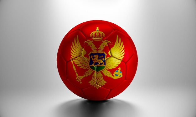 Foto bola de futebol 3d com bandeira do país montenegro. bola de futebol com bandeira de montenegro