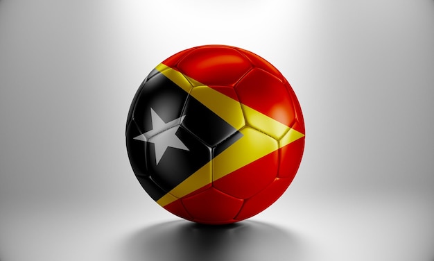 Foto bola de futebol 3d com bandeira do país timor-leste. bola de futebol com timor lesteflag