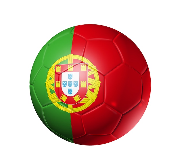 Foto bola de futebol 3d com bandeira do time de portugal