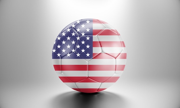 Bola de futebol 3D com bandeira dos EUA. Bola de futebol com bandeira dos Estados Unidos da América