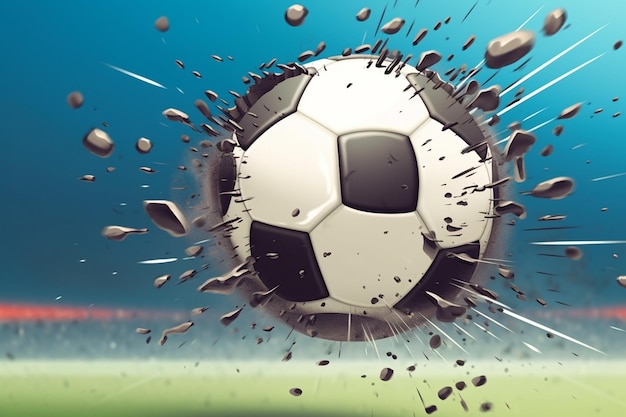 Foto bola de futebol atravessando o chão com muita poeira ilustração 3d