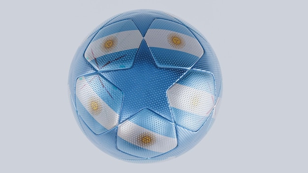 Bola de futebol azul com a bandeira do conceito de design do torneio argentina 3d render