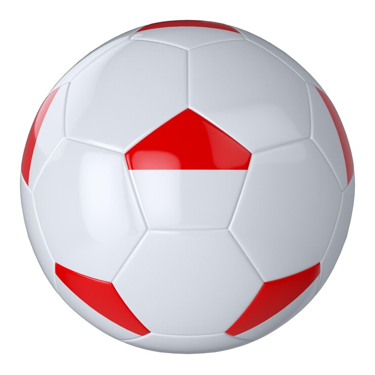 Foto bola de futebol branca com bandeira da indonésia em um fundo branco bola de futebol de couro isolada bola branca clássica com remendos bandeiras de países ilustração 3d