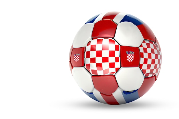 Bola de futebol com a imagem 3d da bandeira croata isolada no fundo branco