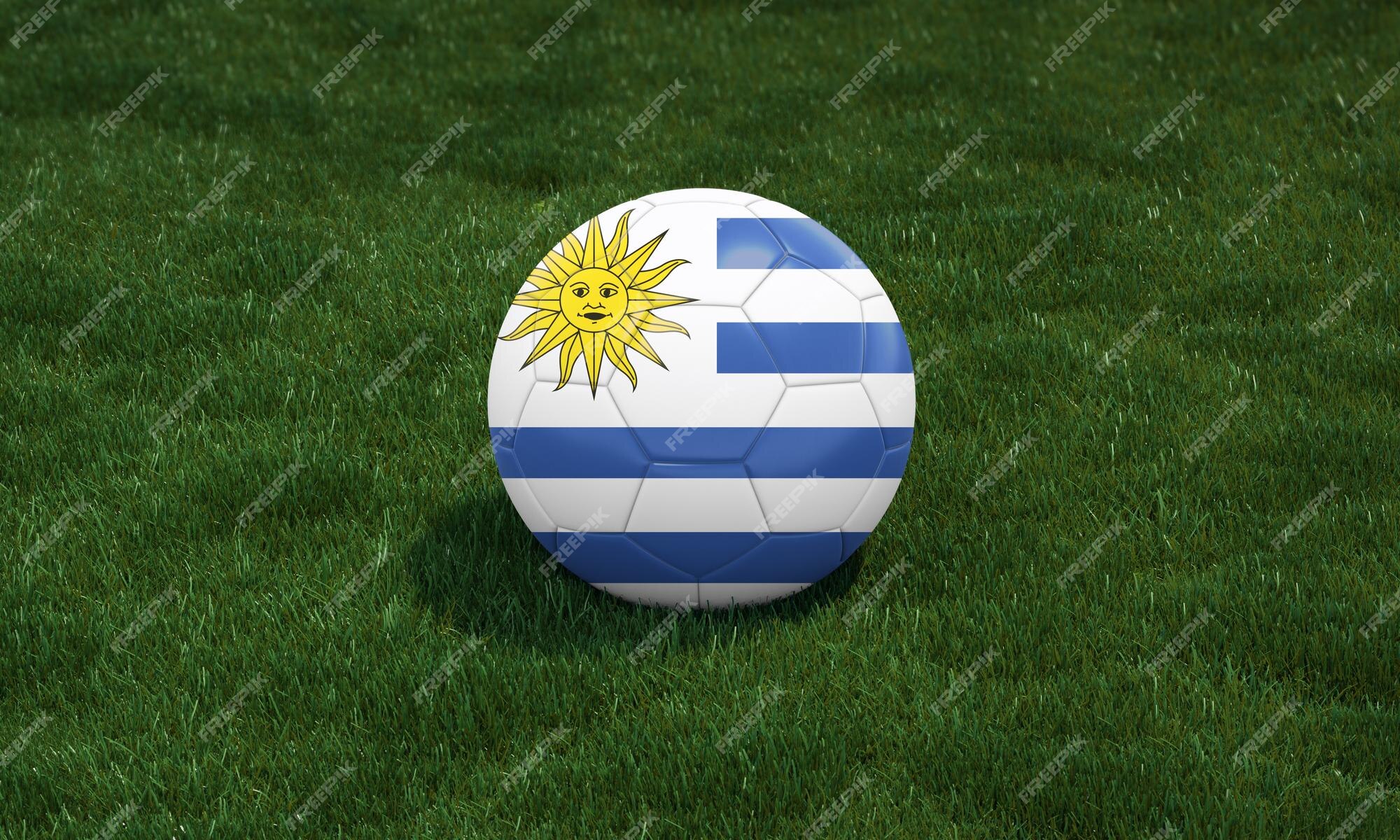 Escudo da bandeira nacional do uruguai com uma bola de futebol 3d