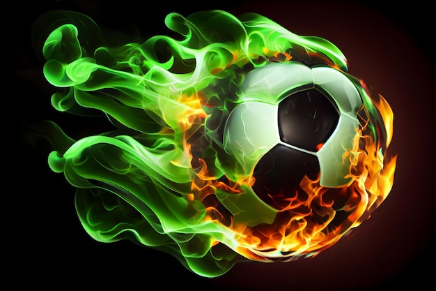 Foto bola de futebol com chama de fogo verde futebol com chama de fogo ai generative