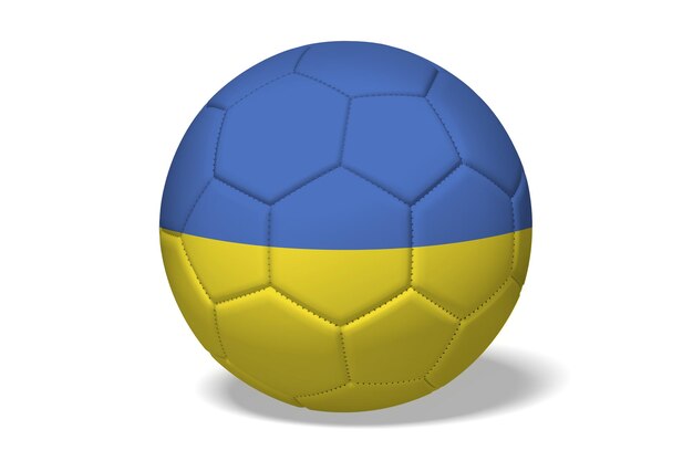 Bola de futebol com ilustração 3D da bandeira nacional da Ucrânia