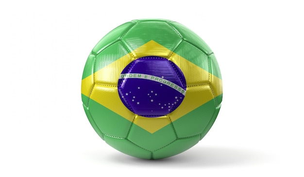 Bola de futebol com ilustração 3D da bandeira nacional do Brasil