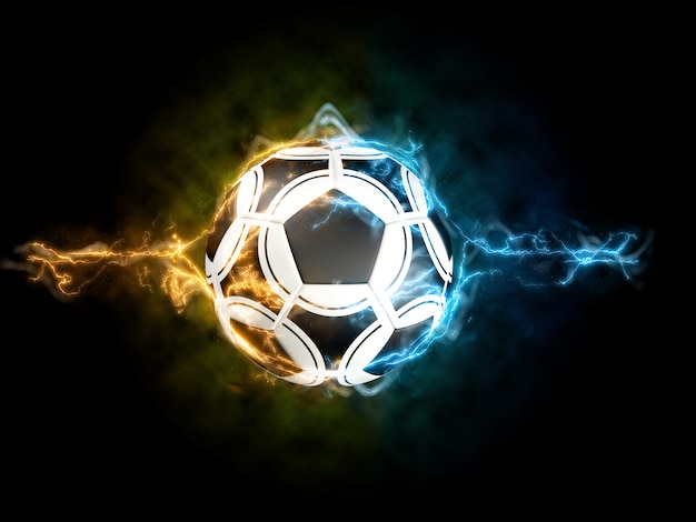 Bola de futebol com onda elétrica azul e vermelha