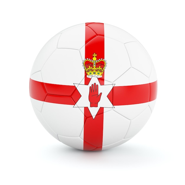 Bola de futebol da Irlanda do Norte com bandeira isolada em fundo branco