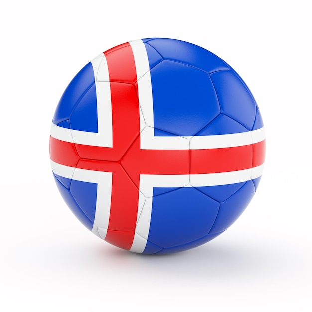 Bola de futebol da Islândia com bandeira da Islândia isolada em fundo branco