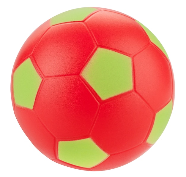 Bola de futebol de brinquedo vermelha em fundo branco