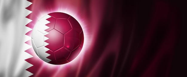 Foto bola de futebol de futebol com bandeira de ilustração 3d da bandeira do qatar