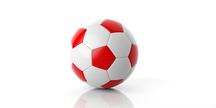 Foto bola de futebol de renderização 3d em vermelho e branco