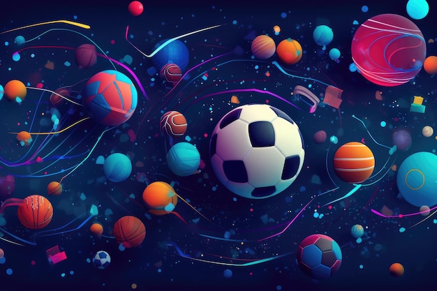 Bola de futebol e planetas em ilustração espacial