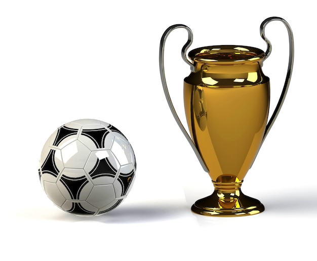 Bola de futebol e troféu
