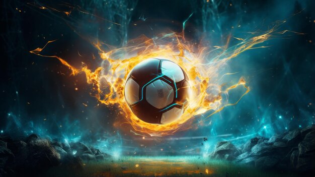 Foto bola de futebol eletrificada voa para o gol