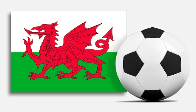 Bola de futebol em branco com a bandeira da seleção do País de Gales