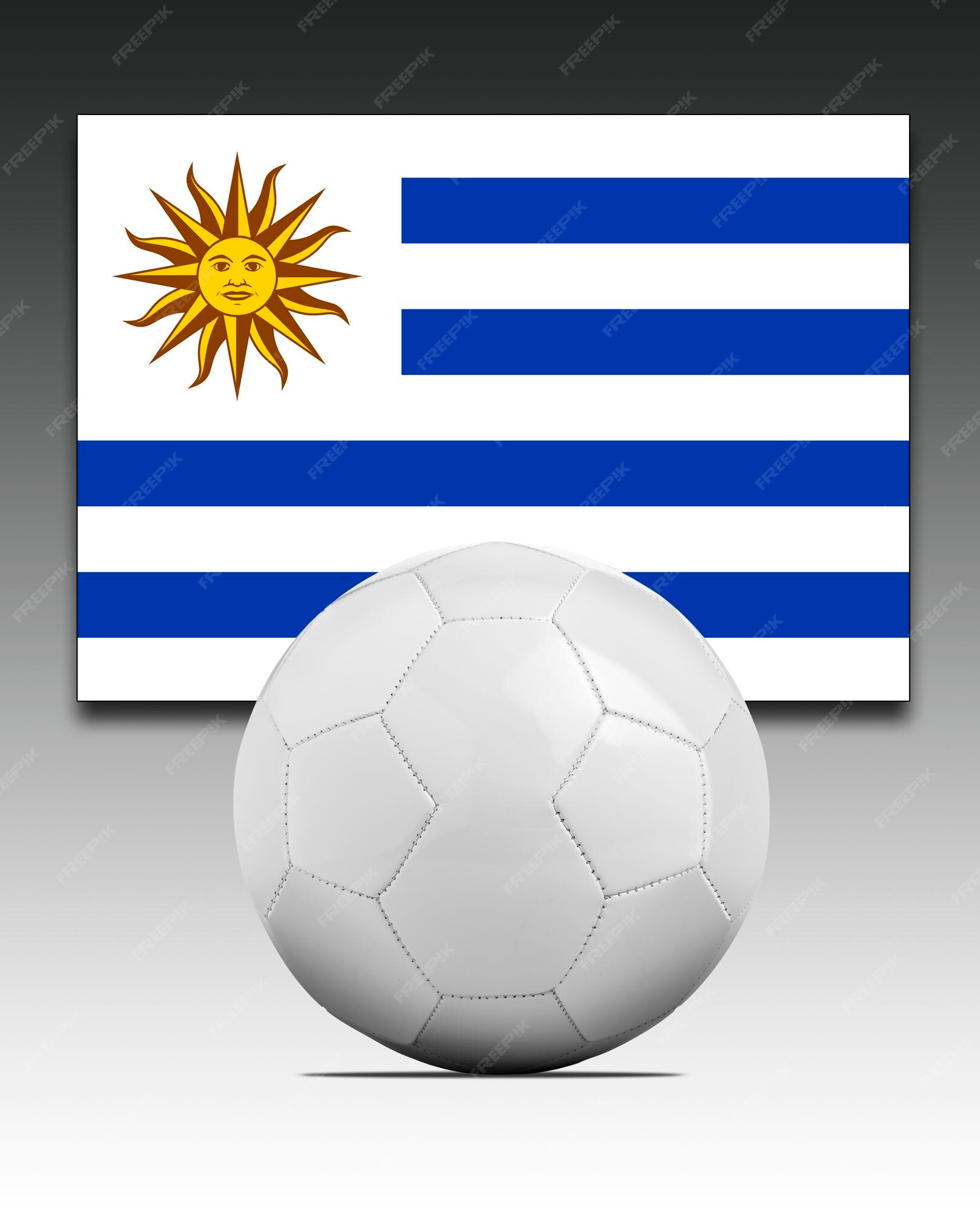 Escudo da bandeira nacional do uruguai com uma bola de futebol 3d