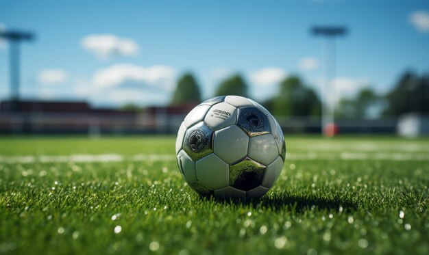 Bola de futebol em campo verde