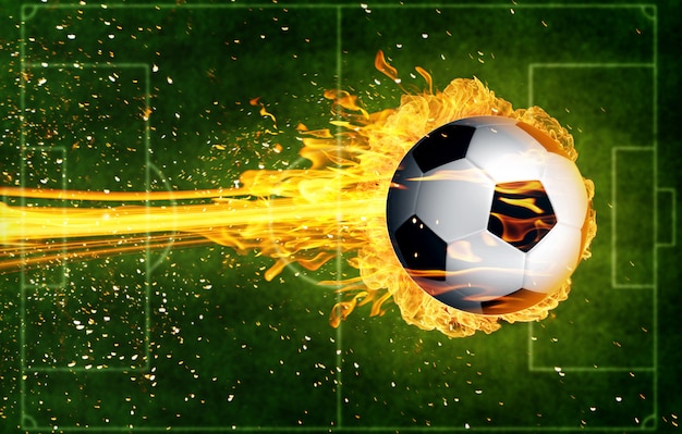 Foto bola de futebol em chamas de fogo