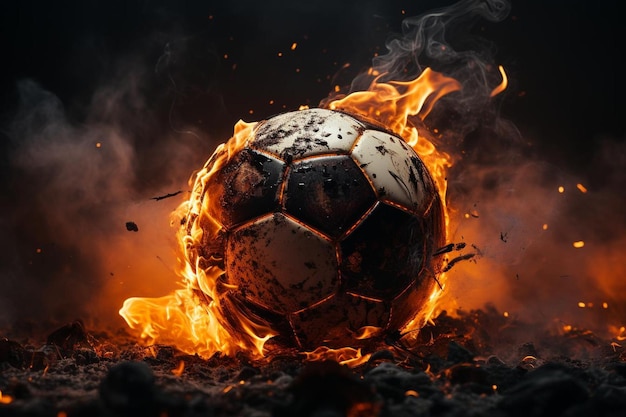 Foto bola de futebol em chamas feita de lava