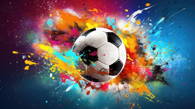 Bola de futebol em fundo de cores vibrantes