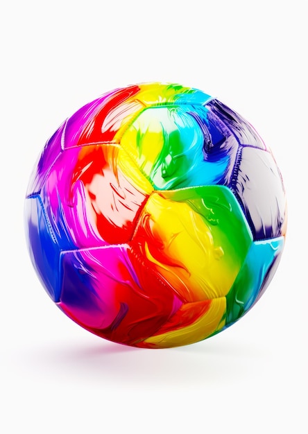 Foto bola de futebol multicolorida em fundo branco com traçado de recorte generative ai