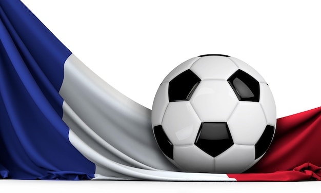 Bola de futebol na bandeira da Rendição 3D do fundo do futebol da França