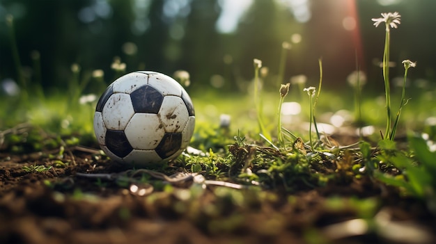 Bola de futebol na grama