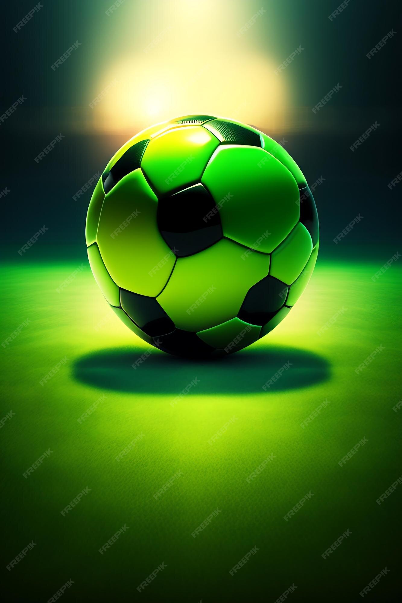 Foto de Bola De Futebol No Gol No Fundo De Tela Verde Chave De