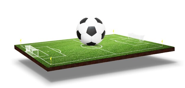 Aplicação online de futebol no smartphone tela de campos de futebol  telefone celular conceito de notícias de futebol canal de esporte  renderização em 3d