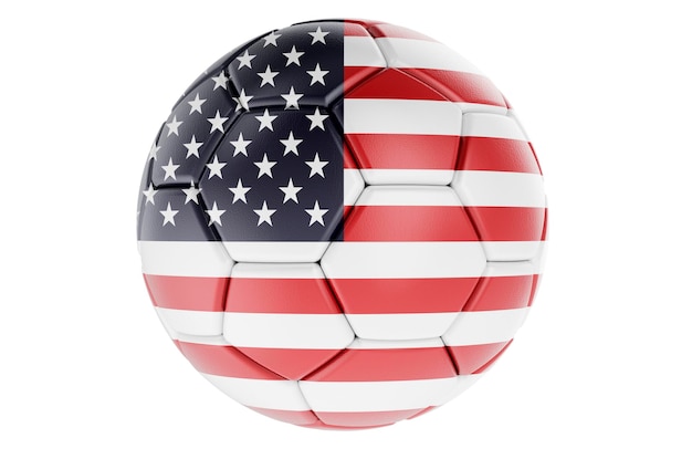 Bola de futebol ou bola de futebol com a bandeira dos Estados Unidos em 3D.
