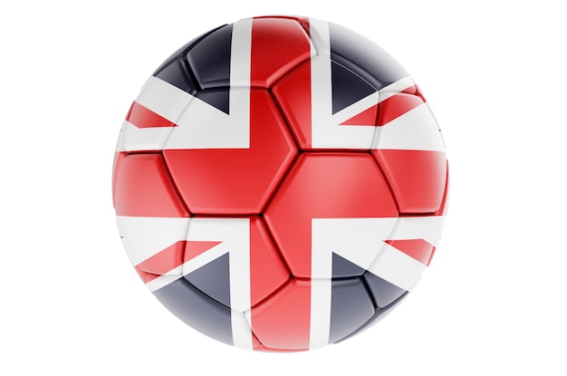 Bola de futebol ou bola de futebol com renderização em 3D da bandeira britânica