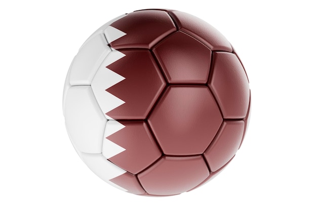 Bola de futebol ou bola de futebol com renderização em 3D da bandeira do Catar
