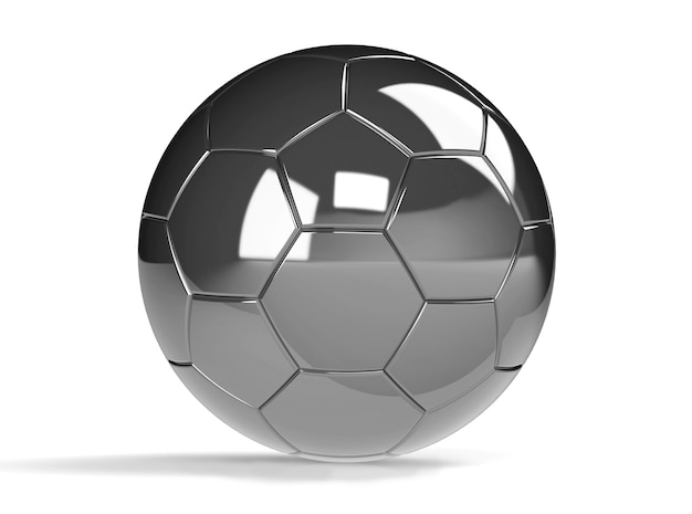 Bola de futebol prata isolada no fundo branco com traçado de recorte. Jogar futebol