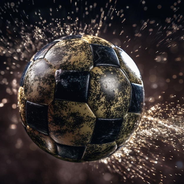 Foto bola de futebol sendo chutada com movimento