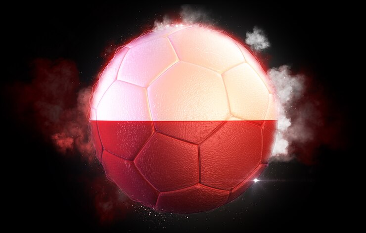 Foto bola de futebol texturizada com bandeira da polônia