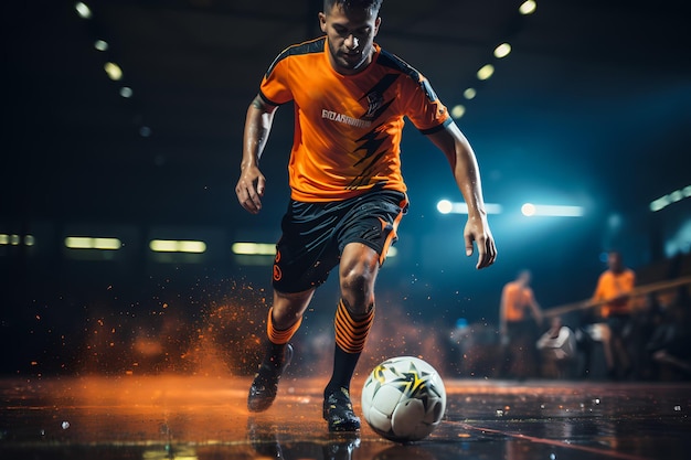 Foto bola de futsal de futebol e equipe masculina esportes de futebol de salão