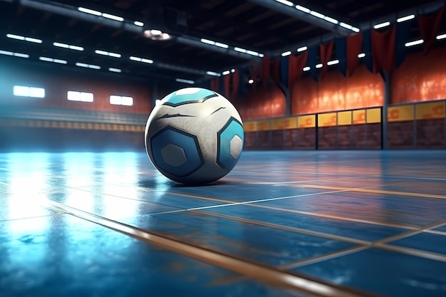 Foto bola de futsal de futebol gol e chão pavilhão esportivo de futebol de salão esporte fundo de futsal futebol de salão winter league generative ai