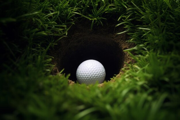 Foto bola de golfe buraco de grama verde curso colocando paisagem de gramado gerar ai