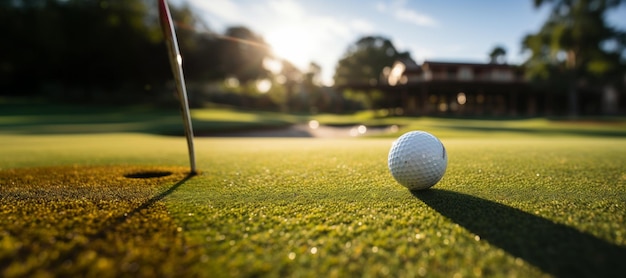 bola de golfe de perto na grama IA generativa